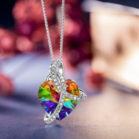 Goldtone Aurora Borealis Crystal Tennis Necklace with Swarovski Crystals by callura main image 1